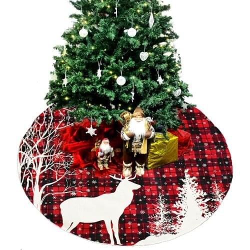 Christmas Tree Skirt Decor Elk Red Plaid Mat Carpet Under Christmas Tree Decorations Indoor 2021Navidad New Year Party Suplies