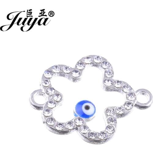 JUYA flower shape connectors charms 22x17mm 10pcs/lot lucky eyes rhinestone alloy metal connector for jewelry making DIY AE0068