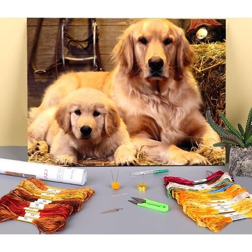 Animal Dog Pomeranian Printed Fabric 11CT Cross-Stitch Patterns DIY Embroidery DMC Threads Hobby Painting Different