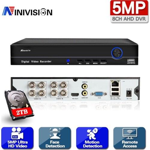 NINIVISION 8CH 1080P 5MP 6 in 1 DVR video recorder for AHD camera analog camera IP camera P2P NVR cctv system DVR H.265 VGA HDMI