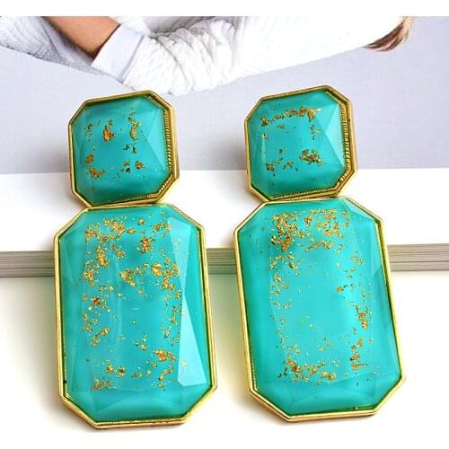 Vintage Chic Geometric Statement Stone Square Drop Earrings For Women Personality Resin Hanging Earring Jewelry