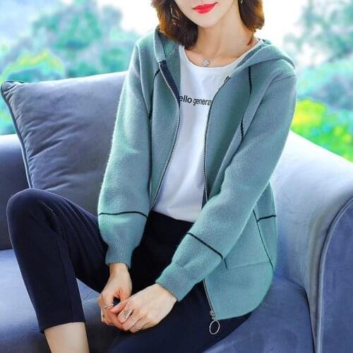 Imitation mink fleece hooded knitted cardigan zipper jacket women autumn and winter 2021 new Korean fashion loose sweater