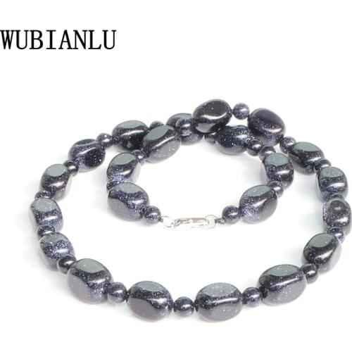 WUBIANLU New Natural Blue Sand Stone Charm Round Beads Necklace Women In Chain Necklaces Jaspers Energy Jewelry Wholesale T238