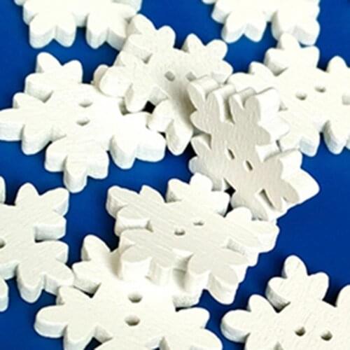 100/50Pcs Christmas White Wooden Snowflakes Buttons for Scrapbooking Craft