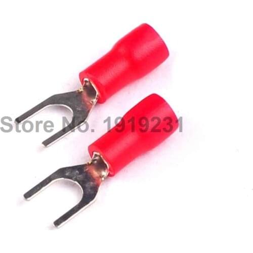 100PCS SV1.25-4 Terminals Connector 1.5 Square Y-Shaped Type 1-3U Fork Insulated Terminal Forks Red