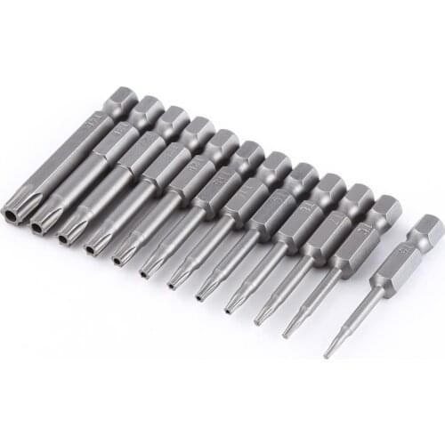 12pcs 1/4 Inch Shank 50mm S2 Steel Magnetic Star Head Screwdriver Bits Set T5-T40