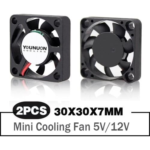 2 Pieces 30mm 3cm 30x30x7mm DC 5V/12V 2PIN Cooling Fan for Raspberry Pi Cooling Cooler Fan