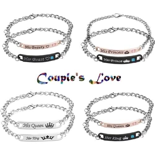 2019 new set Bracelets His Queen Her King His Beauty Her Beast Her Prince His Princess Crown Couple Bangle Fashion Jewelry Gifts