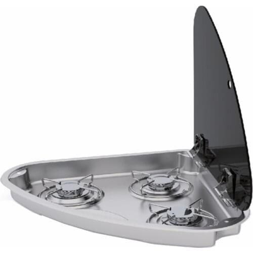 3 Burner Gas Stove Hob With Glass Lid 3*1.35KW 480*480*61mm GR-911R Boat Caravan RV Camper