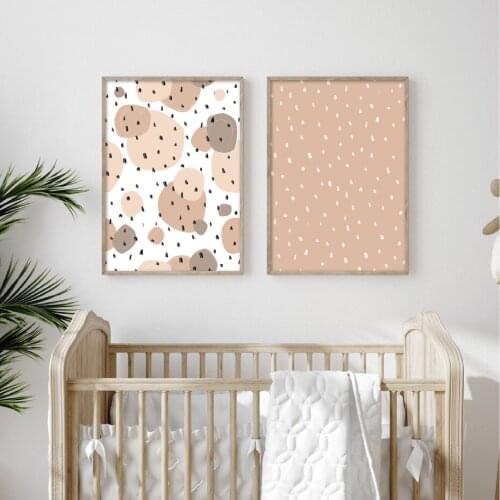 Abstract Cobblestone Point Wall Art Pink White Canvas Painting Raindrops Picture and Posters for Baby Kids Room Home Decor