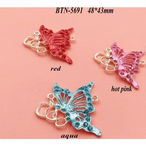 Free shipping flatback butterfly rhinestone button 50PCS/lot for hair accessary can mix colors(BTN-5691)
