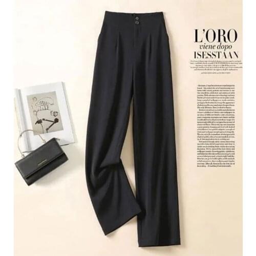 Womens wide-leg pants high waist draping spring and summer new Korean loose straight-leg mopping chiffon suit pants Dropship