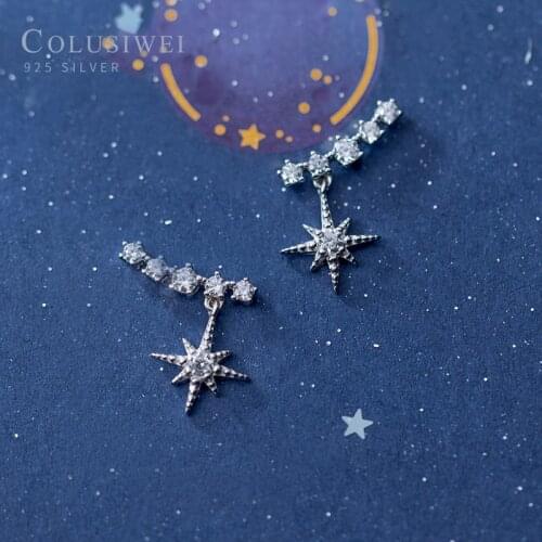 Colusiwei 925 Sterling Silver Twinkling Star Geometric Drop Earrings for Women Luminous CZ Fashion Wedding Earrings Jewelry