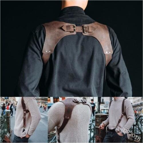 Men Shoulder PU Leather Harness Body Chest Belt Medieval Costume Armors cosplay Costume Steampunk Chest Guard Viking Warrior