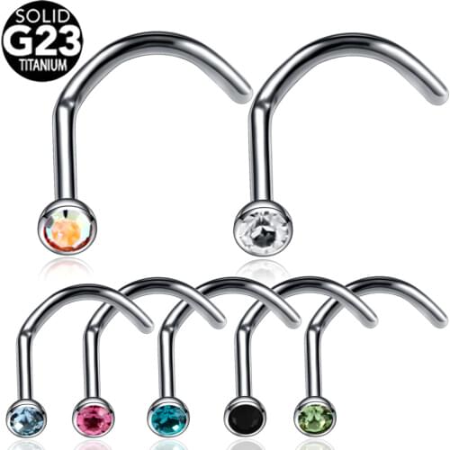 1PC G23 Titanium Nose Screw Stud Piercing Crystal Nariz Piercing Jewelry Twist Nose Stud Bone Fashion Girls 20g&18g