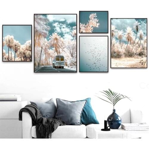 Beautiful Scenery Landscape Picture Pink Nordic Wall Art Poster Floating Reeds Canvas Painting Interior Home Decoration