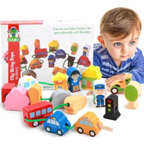 Creative Wooden Toys Baby Flower Beads String Lacing Puzzle Early Learning Educational Toys For Toddler Children DIY Toys