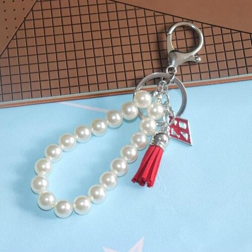 Fashion Greek Letter White Pearl Red Tassel Fraternity PSI KEY Chain For Man