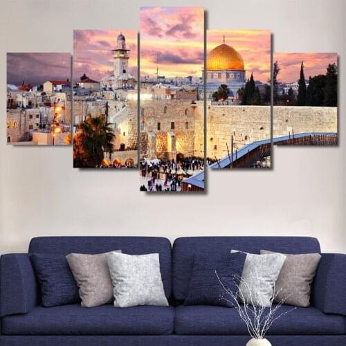 Modular Wall Art Pictures 5 panels Jerusalem Islam Islamic City Poster Wall Art Modular Paintings For Kitchen Wall Pictures