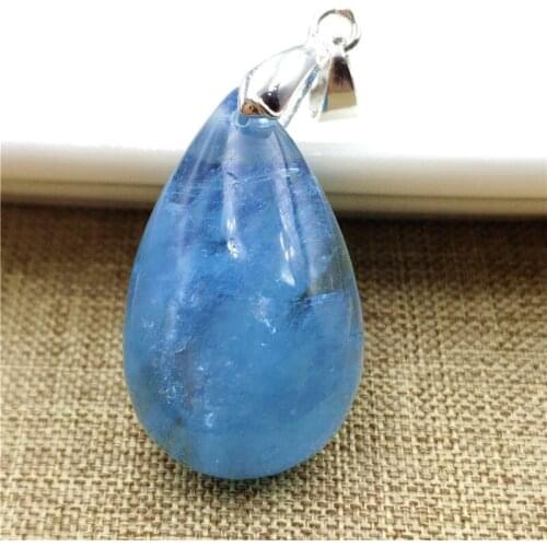 Natural Blue Aquamarine Oval Pendant 28x17x8mm Genuine Brazil Women Men Fashion Stone Jewelry Necklace AAAAA