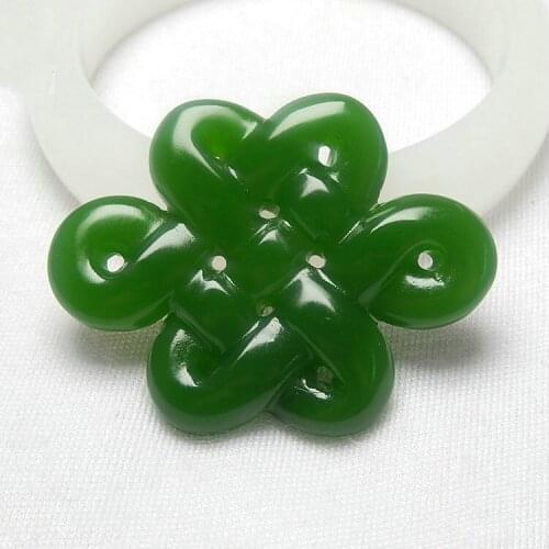 Natural Green Jade Chinese Knot Pendant Necklace Double-sided Hollow Carved Charm Jadeite Jewelry Fashion Gifts for Men Women