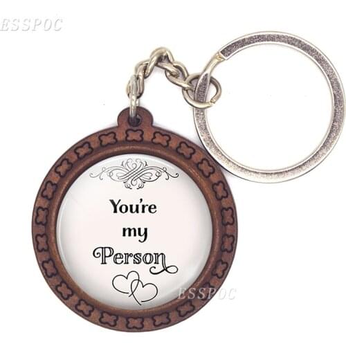 New Hot Sales Cretive Language Wood Keychain / Key Ring with Sweet Nothing You're My Person for Couples