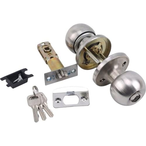 New Stainless Steel Round Ball Door Knobs Handle Passage Entrance Lock Entry With 3 Keys Hot