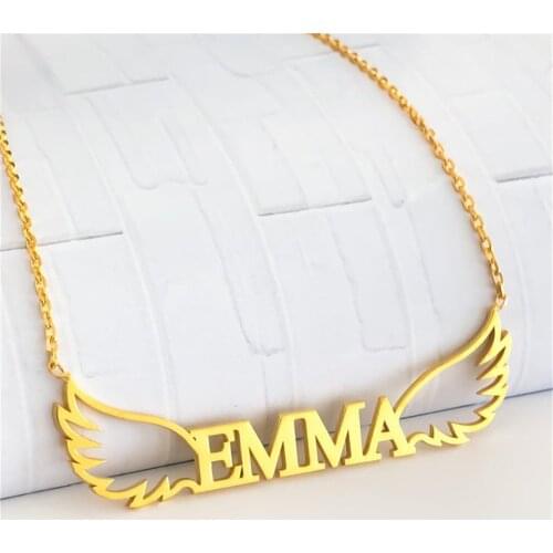 Personalized Name Necklace Stainless Steel Collares Para Mujer Custom Angel Wing Necklace Collares Para Mujer Birthday Gift