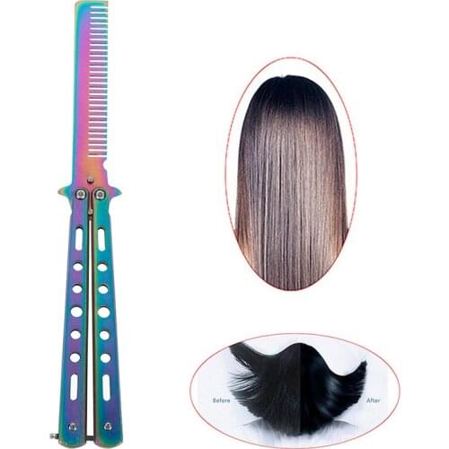 New Foldable CombButterfly Knife Comb Brushes Hairdressing Styling Tool Comb Stainless Steel Practice Training