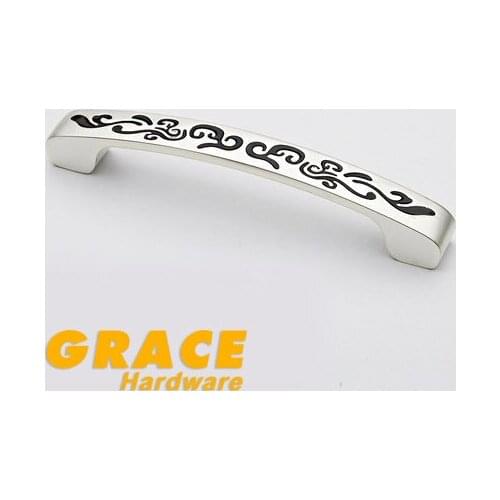 Modern Silver Black Hand Carved Line Cabinet Drawer Wardrobe Door Handle Furniture Knobs (C.C.:128mm,Length:144mm)