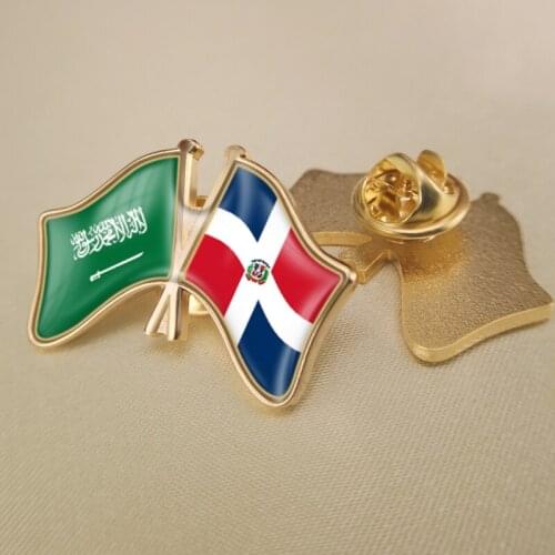 Saudi Arabia and Dominican Republic Crossed Double Friendship Flags Lapel Pins Brooch Badges