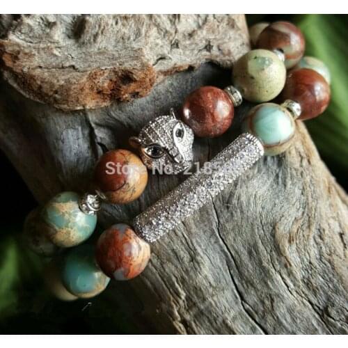 Seidiment Jaspers Beads Micro Pave Bar and Leopoard Bracelets set SE21544