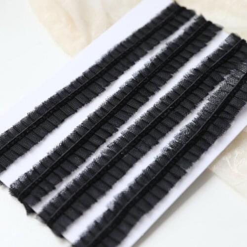 3 Meters Width 2cm Black Ruffle Embroidery Lace Fabric with Velvet Ribbon Lace Trim Ribbon Craft DIY Collar Garment Dress Decor