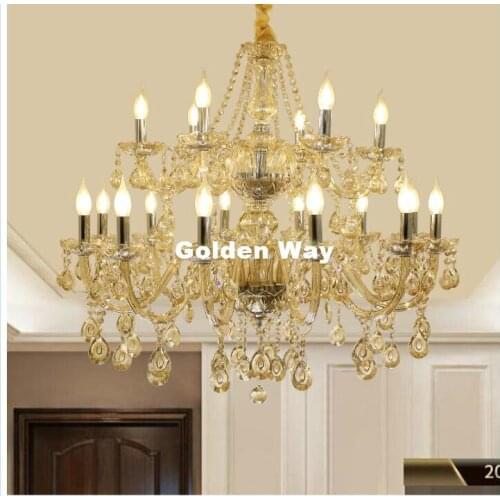 Modern Cognac Silver Crystal Chandelier Lighting Fixture Luxury 18L LED Large Crystal Lustres de cristal Living Room chandelier