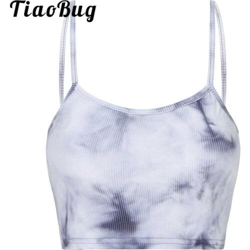 2021 New Fashion Women Sportwear Spaghetti Strap Crop Top Sexy Bodycon Sleeveless Tie Dye Tube Top Workout Basic Plain Camisole