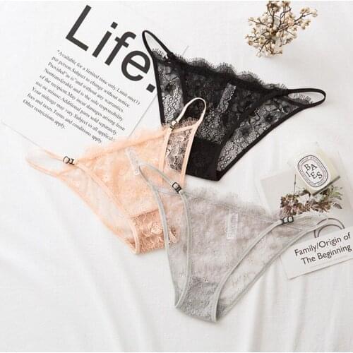 Women Eyelash Lace Panties French Style Ultra-thin Hollow Out Panties Women Low Rise Underwear Women Lace Sexy Lingerie