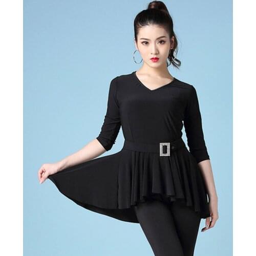 Half Sleeve Belt Design V Neck Women Latin Dance Tops Latin Dancing Dress Cloth Tango Chacha Dancing Performamnce SS054