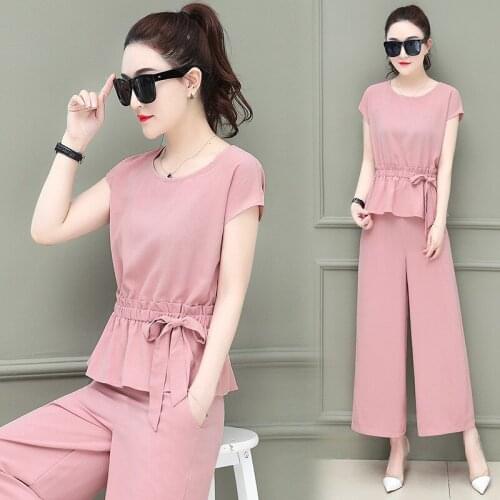 Summer Was Thin Sets Pants Two-piece Suit Women 2020 New Fashion Temperament Short-sleeved Wide-leg Nine-point Pant Womens A966