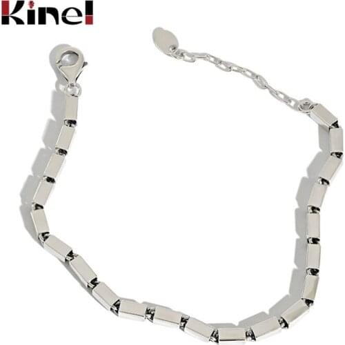 Kinel 925 Sterling Silver Vintage Geometric Square Bracelet Women INS Korean Bracelet Silver Jewelry