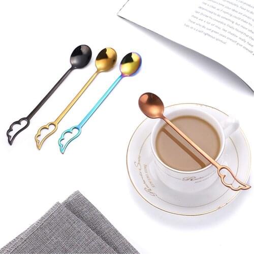 1pcs Stainless Steel Feather Spoon Coffee Milk Spoon Teaspoon Ice Cream Dessert Spoon Cocktail Stirring Spoon Cutlery Gift Spoon