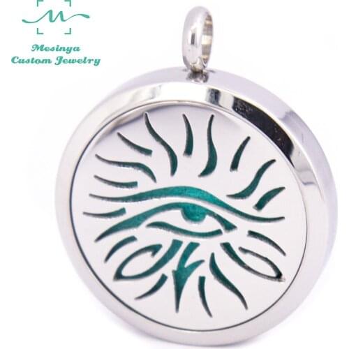 10pcs mesinya new eye of knowledge (30mm) Aromatherapy / Essential Oils 316L Stainless Steel Diffuser pendant Locket Necklace