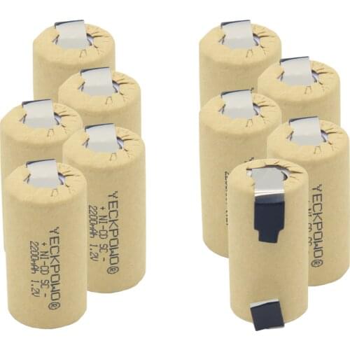 10 pcs real capacity as declared 2200mAh 1.2V sub C battery NICD SC batteries soldering tape for power tools rechargeable
