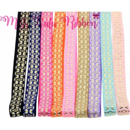 10 Yards/Lot Nordic Snowflake Geometric Gold Foil Printed Elastic Ribbon DIY Handmade Hair Band, Hair Tie