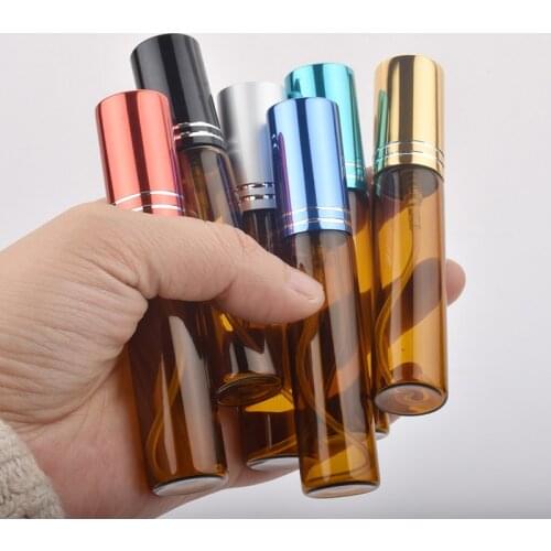 100pcs 10ML Portable Colorful Glass Perfume Bottle With Atomizer Empty Cosmetic Containers For Travel Spray amber bottles