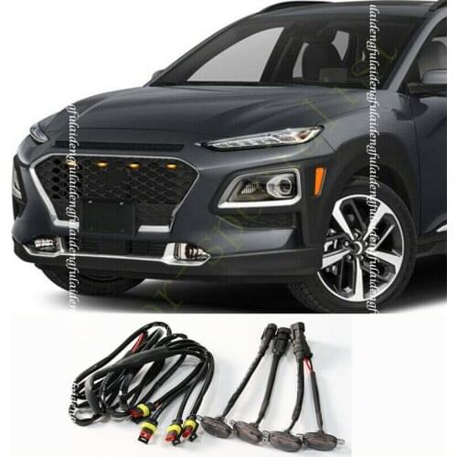 4PCS For Hyundai Kona 2018-2021 LED Car Front bumper Grille LED Amber Light Raptor Style Light Kit Decor W/ Wire Speed