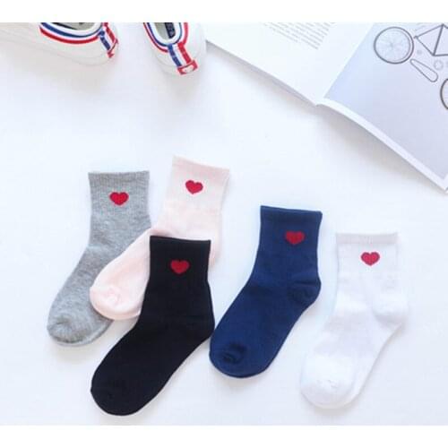 5 Pair/Lot New Fashion Women Mid Tube Socks Heel With Harajuku Cute Red Heart Printed Ladies Casual Meias College Fresh Sokken