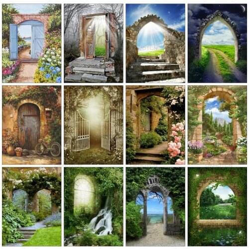 Nordic Style Diamond Painting Full Drill Door Scenery Diy Diamond Embroidery Garden Green Landscape Mosaic Art Home Decor