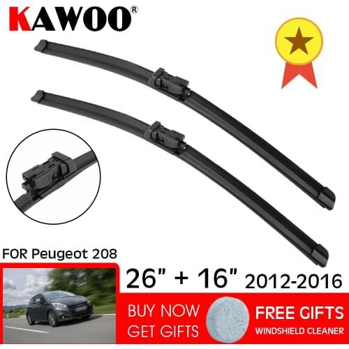 KAWOO For Peugeot 208 26"16" Auto Soft Natural Rubber Windshield Wipers Blades Fit Push Button Arm 2012 2013 2014 2015 2016