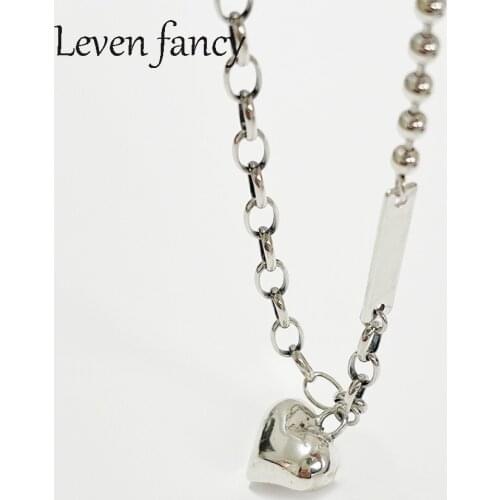 Vinatge Rolo Chain Hip Hop Style 925 Sterling Silver Puff Heart Pendant Necklace Love Puffed Fine Jewelry for Women Gift for Her