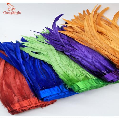 CHENGVRIGHT 25-30cm Gold Rooster Tail Trim Coque Feather Trimming/Ribbon For Crafts Dress Skirt Carnival Costumes Plumes